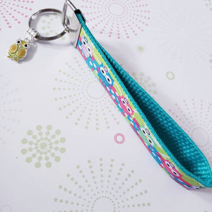 Owls on Polka Dot Path Key Chain Fob with Bling Owl Charm